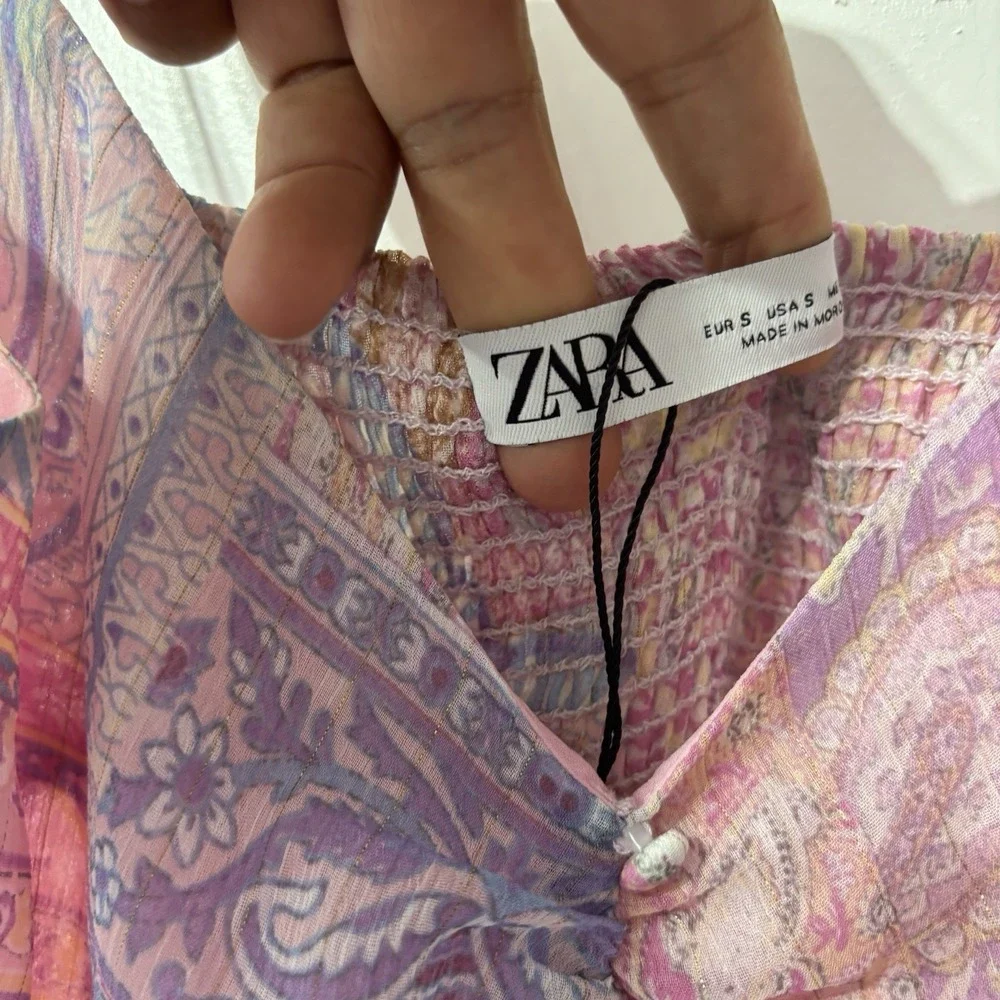 ZARA Women's Small Pink Purple Sleeveless Floral Boho Ruffle Maxi Dress